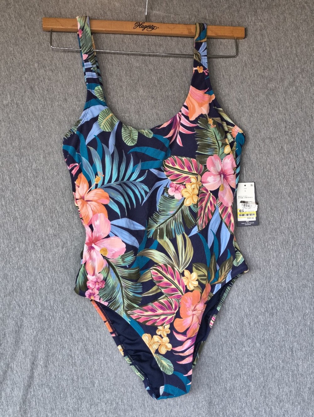 Lands’ End Tropical Print Tie‑Back One‑Piece Swimsuit – Multi – Size L – NWT